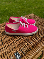 Load image into Gallery viewer, Angelitos Canvas Lace Up Shoes - Bright Pink
