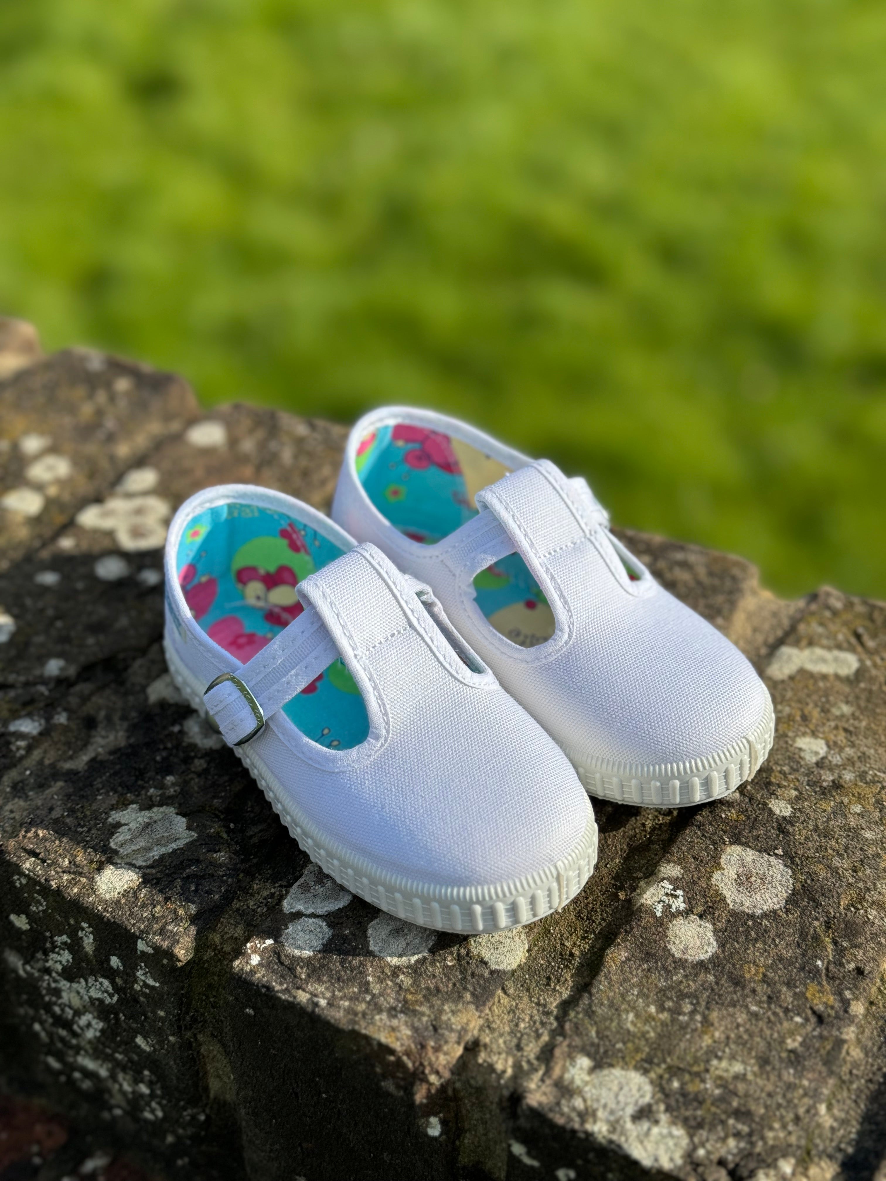 Angelitos T Bar Canvas Shoes - White