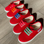 Load image into Gallery viewer, Angelitos Lace up Canvas Shoes - Red
